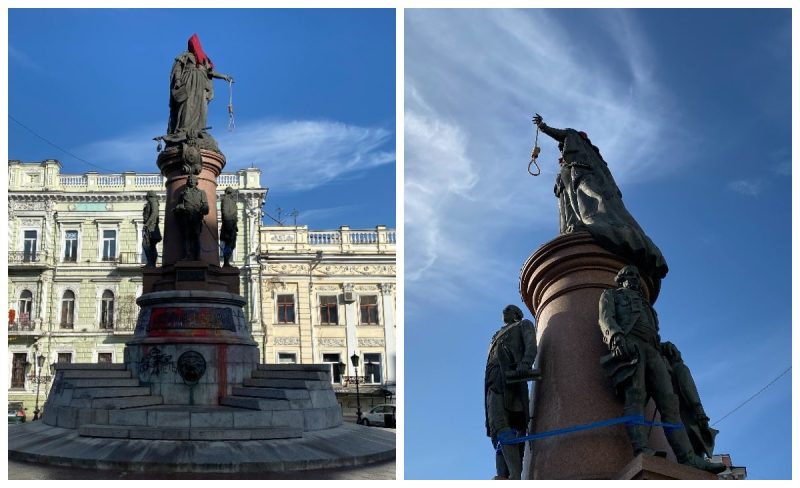 У руках – петля, на голові – ковпак ката: в Одесі "прикрасили" пам'ятник імператриці Катерині ІІ