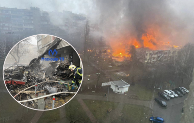 У Броварах під Києвом біля дитячого садка впав гелікоптер: спалахнула пожежа, є жертви