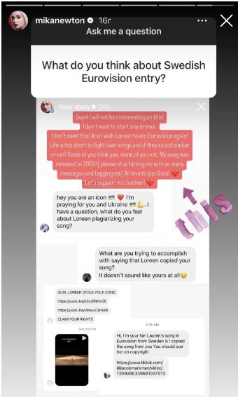 Міка Ньютон прореагувала на можливий плагіат шведкою Loreen її пісні для Євробачення-2023