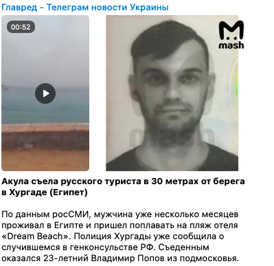 Акула напала на російського