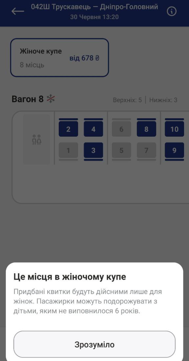 Укрзалізниця запустила перші жіночі купе: квиток коштує 678 грн Укрзалізниця запустила перші жіночі купе: квиток коштує 678 грн
