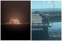 Яскравий спалах і потужний гуркіт: з'явилося відео вибуху на Кримському мосту