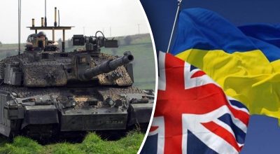 Танк Challenger 2, флаг Украины, флаг Великой Британии Танк Challenger 2, флаг Украины, флаг Великой Британии