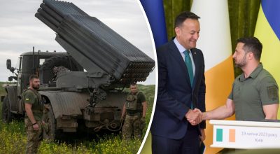 Украинские военные, премьєр-министр Ирландии Лео Варадкар, президень Украины Владимир Зеленский