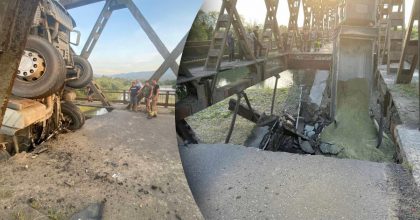 На Закарпатье обрушился мост: в реку упали грузовик и автомобиль