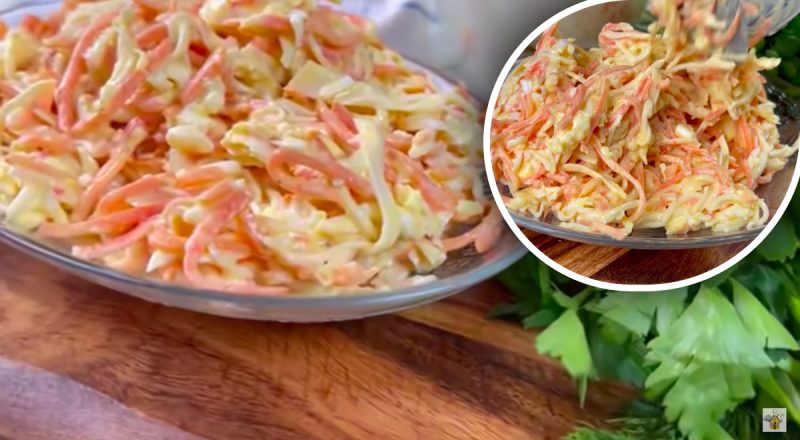 Съедается весь, даже тарелку оближут: безумный салат из 90-х - рецепт из 4 ингредиентов