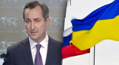 Мэтью Миллер, флаги Украины и России