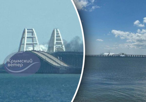 Кримський міст весь у диму і чути вибухи: окупанти зупинили рух транспорту