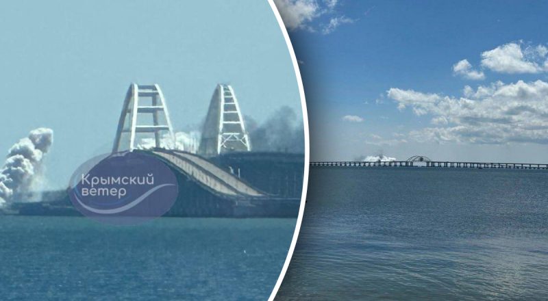 Крымский мост весь в дыму и слышны взрывы: оккупанты остановили движение транспорта