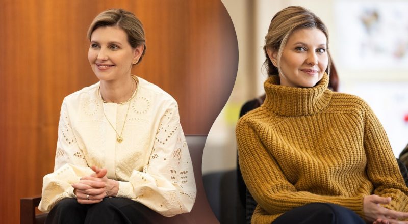 Олена Зеленська у стильній вишиванці та перлах привітала з Днем прапора