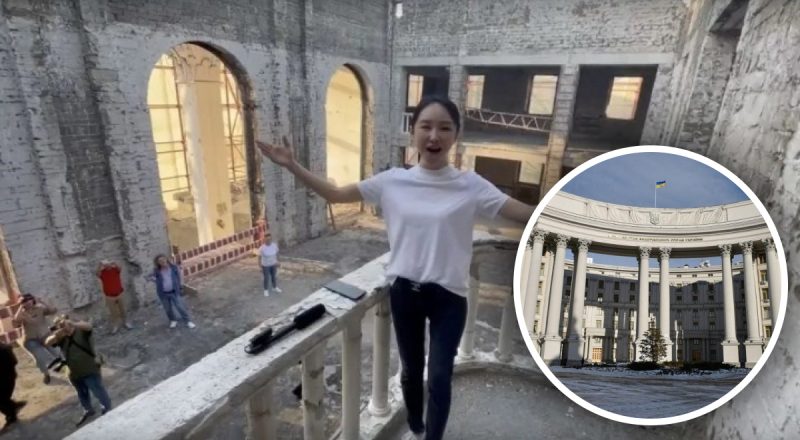 Китаянка-путіністка заспівала "Катюшу" в розбомбленому театрі в Маріуполі: в МЗС України розлютилися