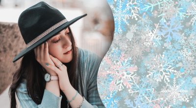 Девушка, снежинки, оптическая иллюзия