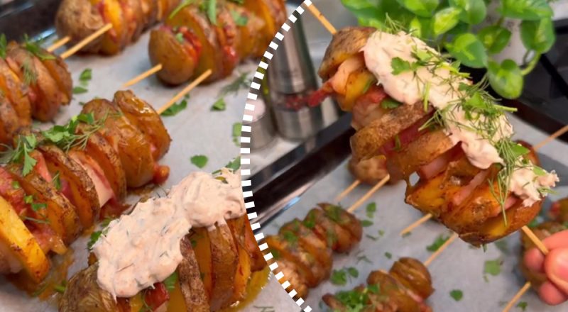 Это самая простая горячая закуска на Новый год, рецепт картофеля с салом на шпажках за 25 минут