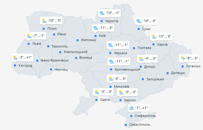 Погода в Украине 12 января