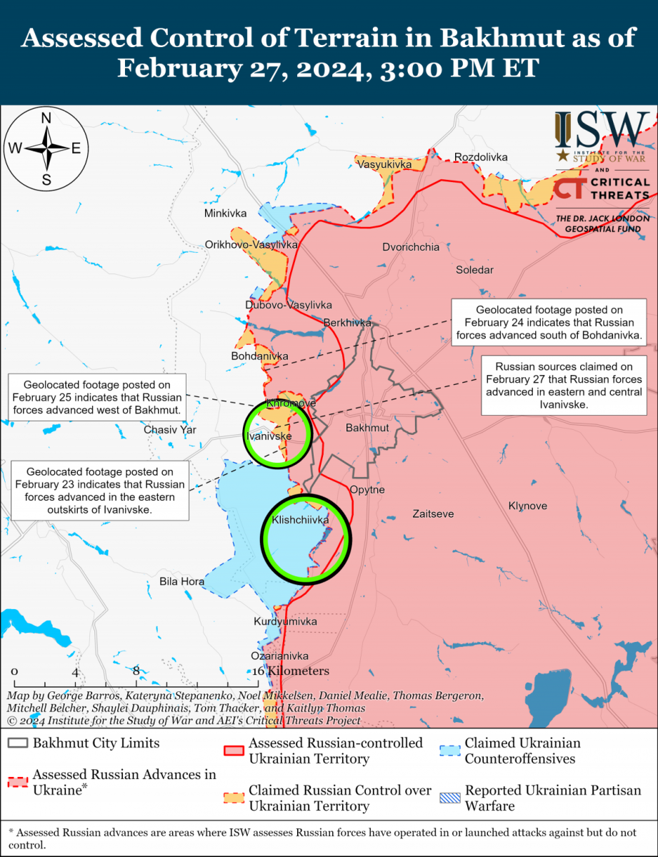РФ продвинулась вблизи Бахмута: в ISW назвали, какой следующий город под угрозой