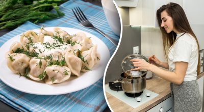 Пельмени, девушка, кухня Пельмени, девушка, кухня