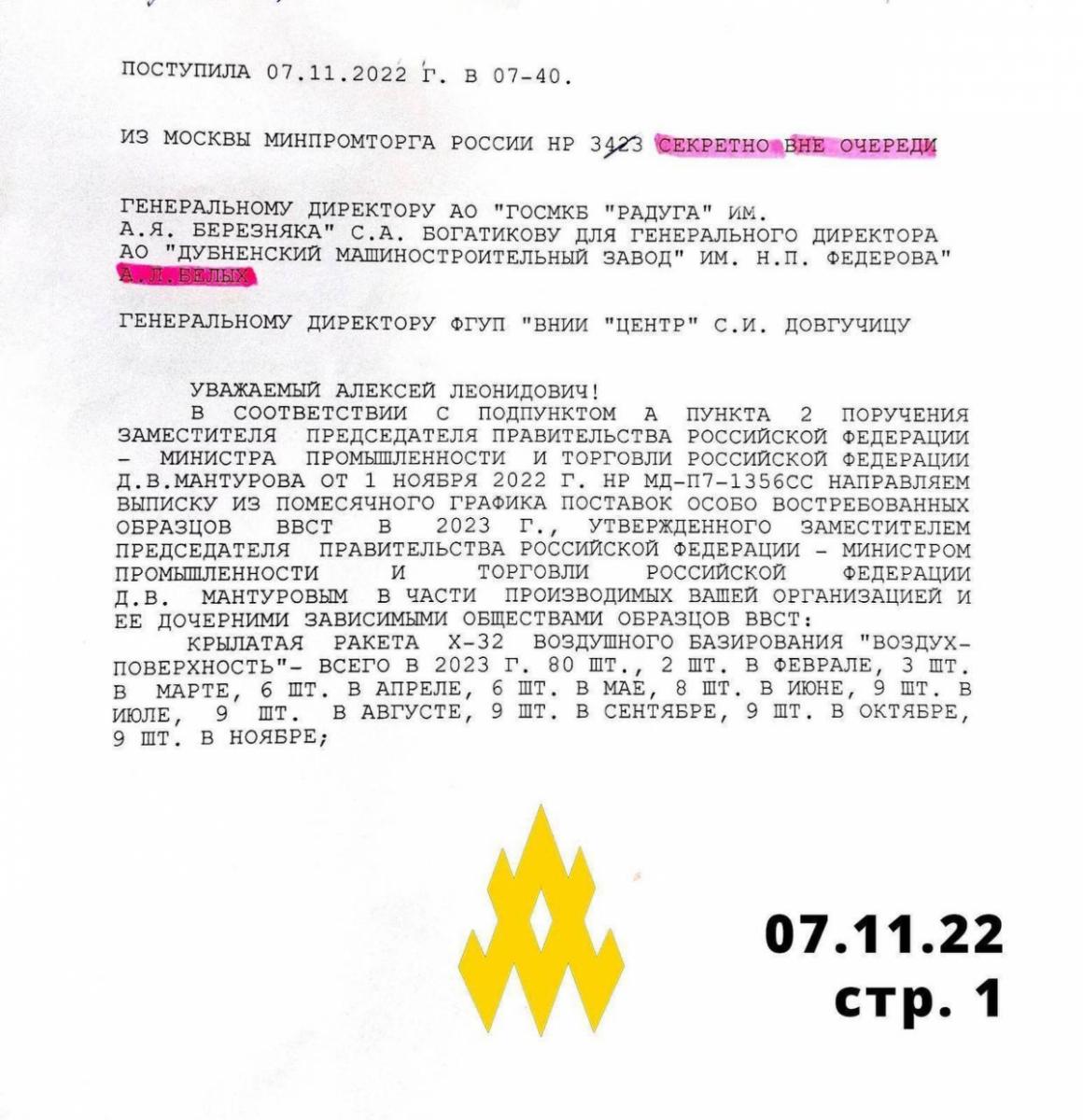 Секретні документи про виробництво ракет X-32 в РФ Секретні документи про виробництво ракет X-32 в РФ