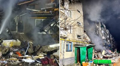 Дрон разрушил несколько этажей пятиэтажки в Сумах Дрон разрушил несколько этажей пятиэтажки в Сумах 