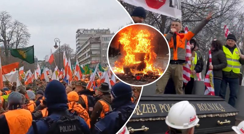 Драки с полицией, сожженные шины и гроб: в Польше прошли массовые протесты фермеров