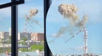 Мощный взрыв и столб дыма: появилось видео прилета по телевышке в Харькове
