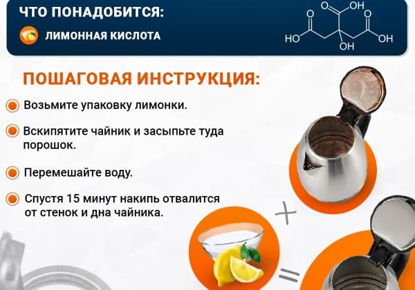 Как очистить чайник от накипи лимонной кислотой
