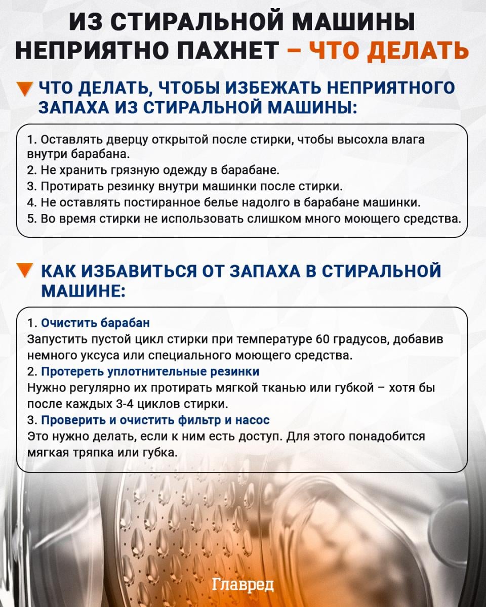 Как избавиться от запаха в стиральной машине инфографика