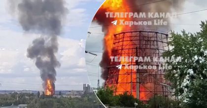 В Харькове горит "Турбоатом": столбы огня и дыма поднимаются в небо