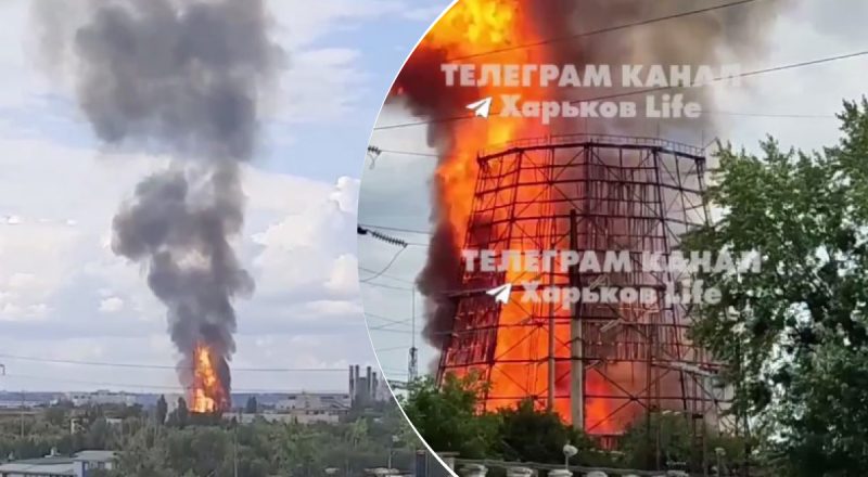 В Харькове горит "Турбоатом": столбы огня и дыма поднимаются в небо
