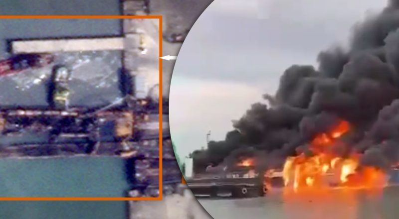 Паром выгорел и пошел на дно: спутник показал последствия удара по порту Кавказ