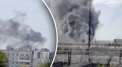 Дим на все місто: в Омську горів завод із виробництва 'Сонцепьоків' Дим на все місто: в Омську горів завод із виробництва 'Сонцепьоків'