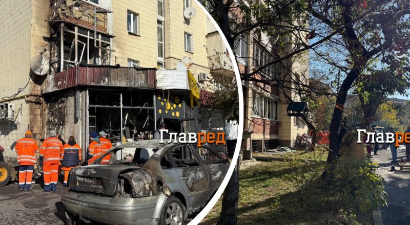 Выбитые окна и сгоревшие авто: в Киеве разбирают завалы после падения БПЛА