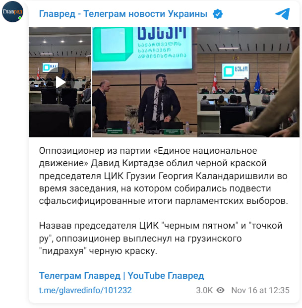 Затвердження результатів виборів в Грузії: голову ЦВК облили фарбою - деталі Затвердження результатів виборів в Грузії: голову ЦВК облили фарбою - деталі