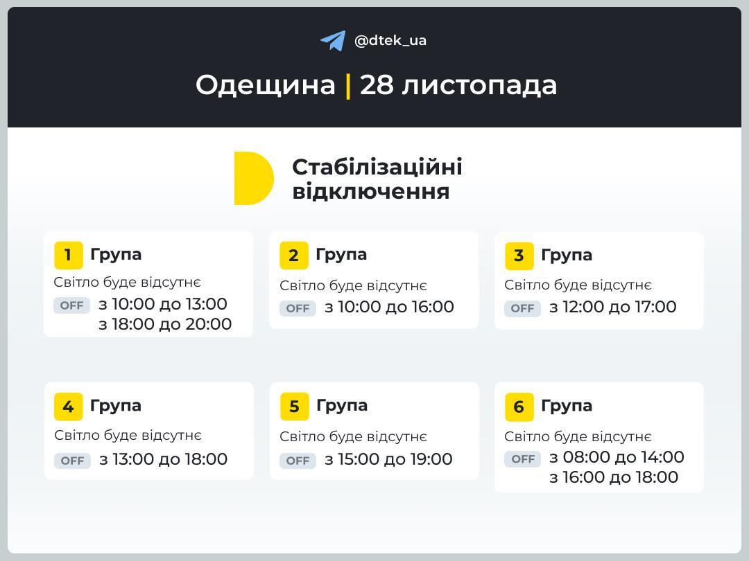 Графік вимкнення світла в Одеській області Графік вимкнення світла в Одеській області