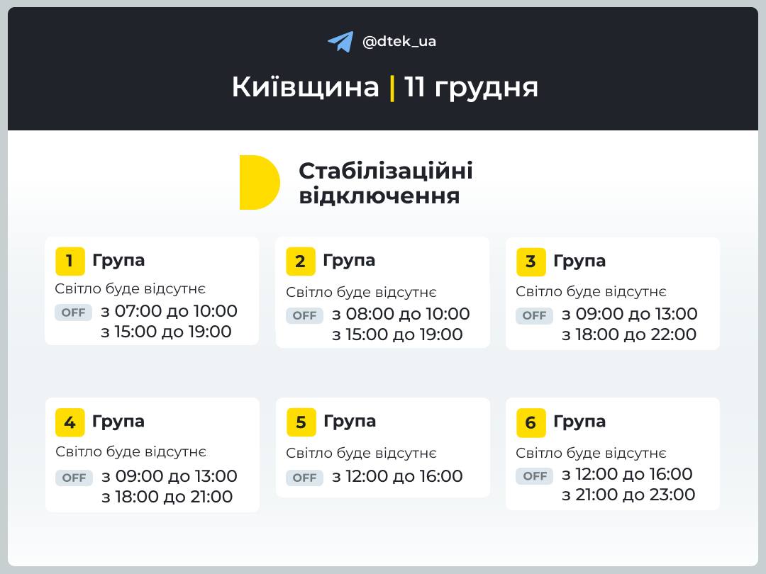 Графики отключения света 11 декабря 