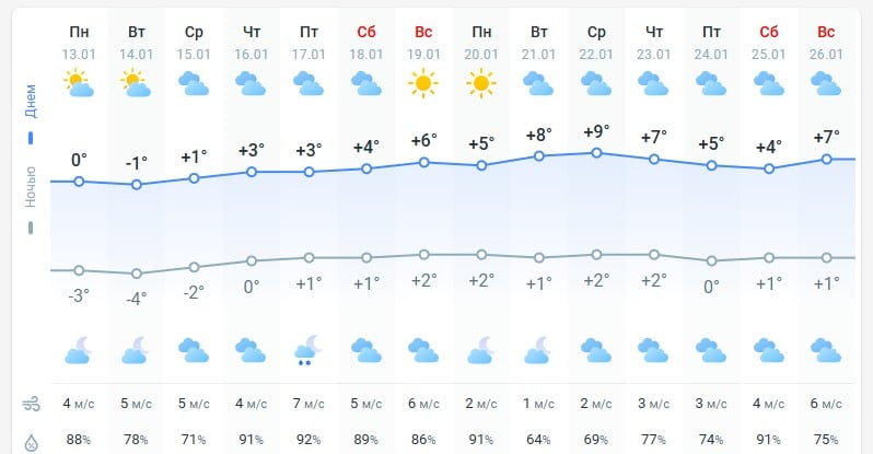 погода 14 января 
