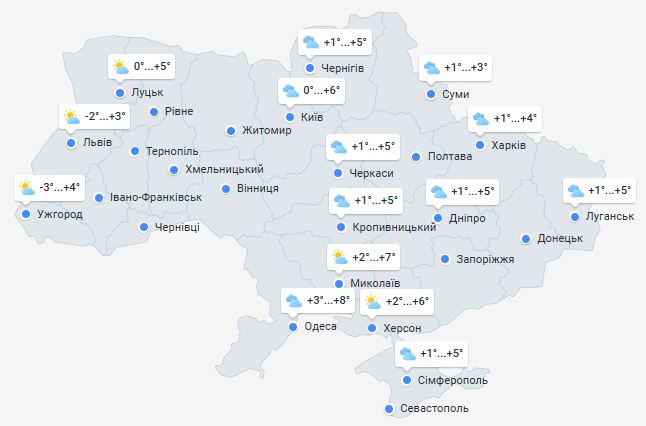 Погода в Украине 18 января