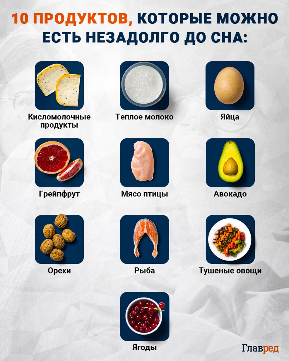 10 продуктов которые можно есть незадолго до сна инфографика