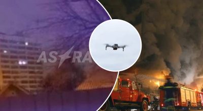 Взрыв, пожар в РФ, дрон