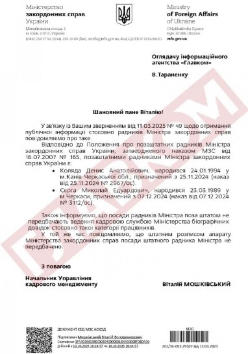 Призначення Колі Серги Призначення Колі Серги