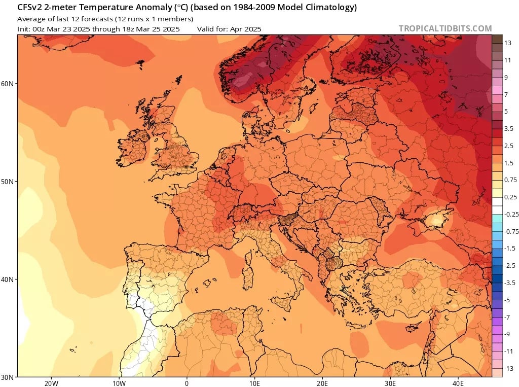 Погода в Европе в апреле 2025