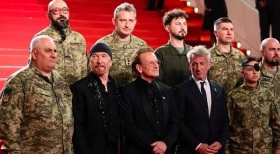 Боно в компании украинских военных представил свой фильм Боно в компании украинских военных представил свой фильм
