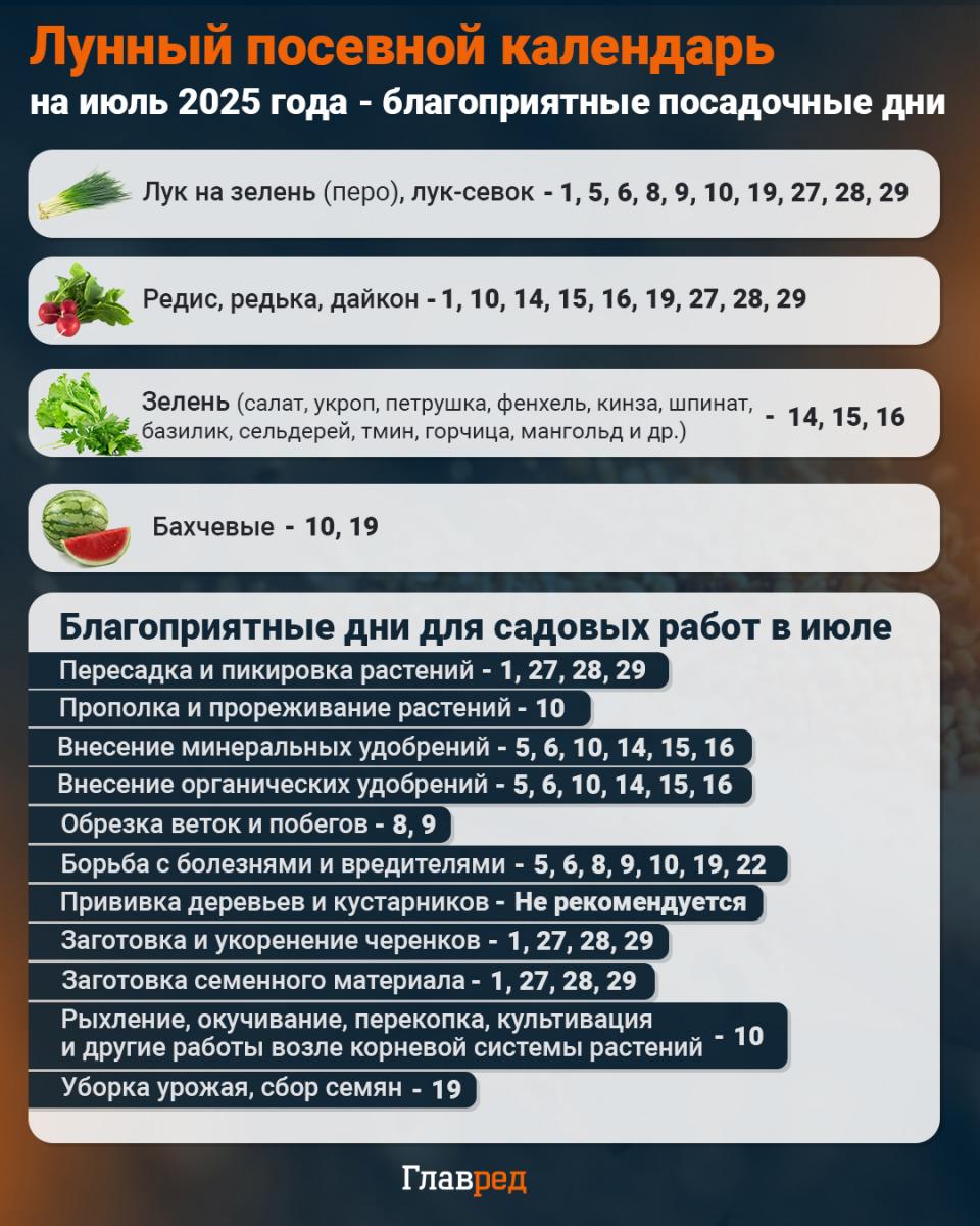 Посевной календарь на июль 2025