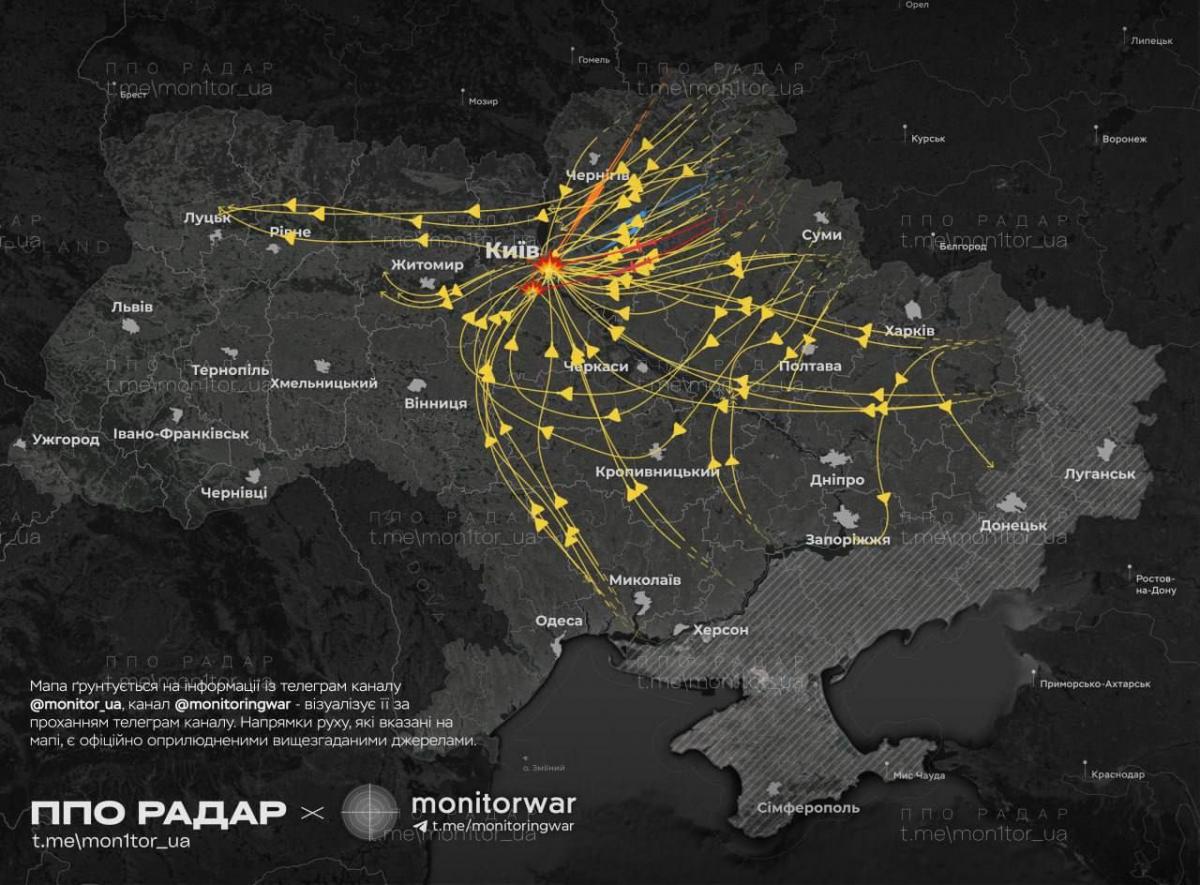 Маршрут ракет і дронів під час атаки 4 липня Маршрут ракет і дронів під час атаки 4 липня