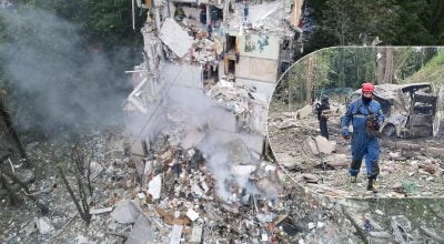 РФ вдарила по багатоповерхівці в Києві РФ вдарила по багатоповерхівці в Києві