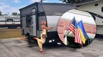 украинка Ганна, флаг США, Украина украинка Ганна, флаг США, Украина