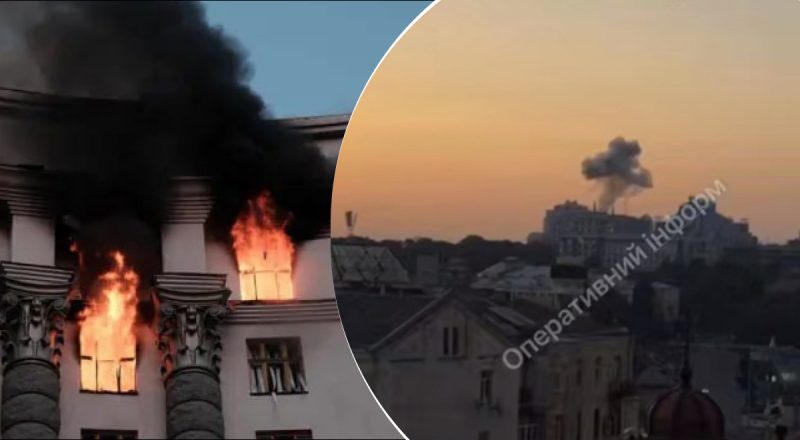 Ракети летіли одна за одною: момент удару по Кабміну потрапив на відео