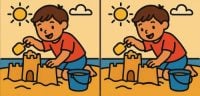 Тест на IQ: знайдіть 3 відмінності на картинці, де хлопчик будує пісочні замки, за 31 с