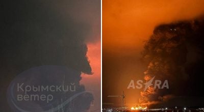 Заграву видно за десятки кілометрів: у Феодосії горить нафтобаза після атаки дронів