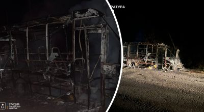 Згорів до тла: росіяни атакували дроном пасажирський автобус з людьми
