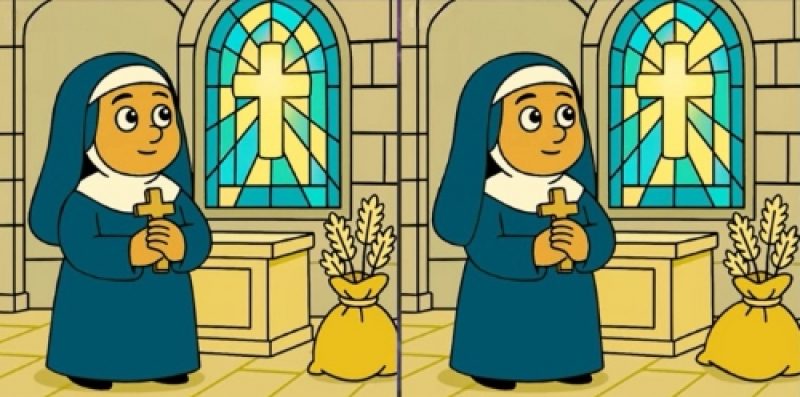 Тест на IQ: найдите 3 отличия на картинках монахини в церкви за 79 секунд